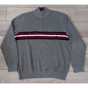Eddie Bauer Sweater‎ Mens Tall Large Gray Striped Pullover Quarter Zip Cotton